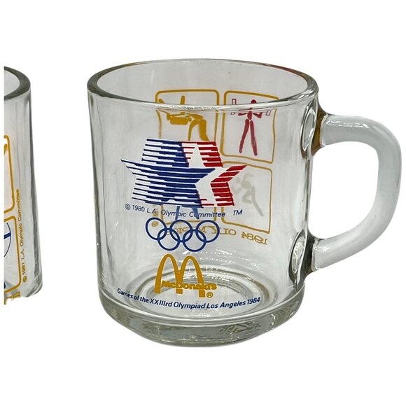 Pair of 1984 McDonalds Olympic Glass Mugs LA Olympic Committee Logo Sports Icons - Picture 4 of 8
